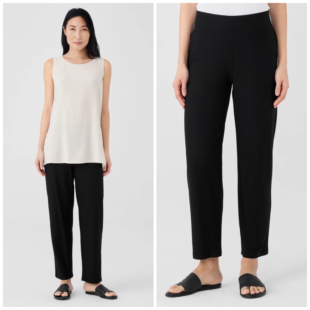 Eileen Fisher Black Pull-On Stretch Crepe Business Casual Slim Fit Ankle Pants
